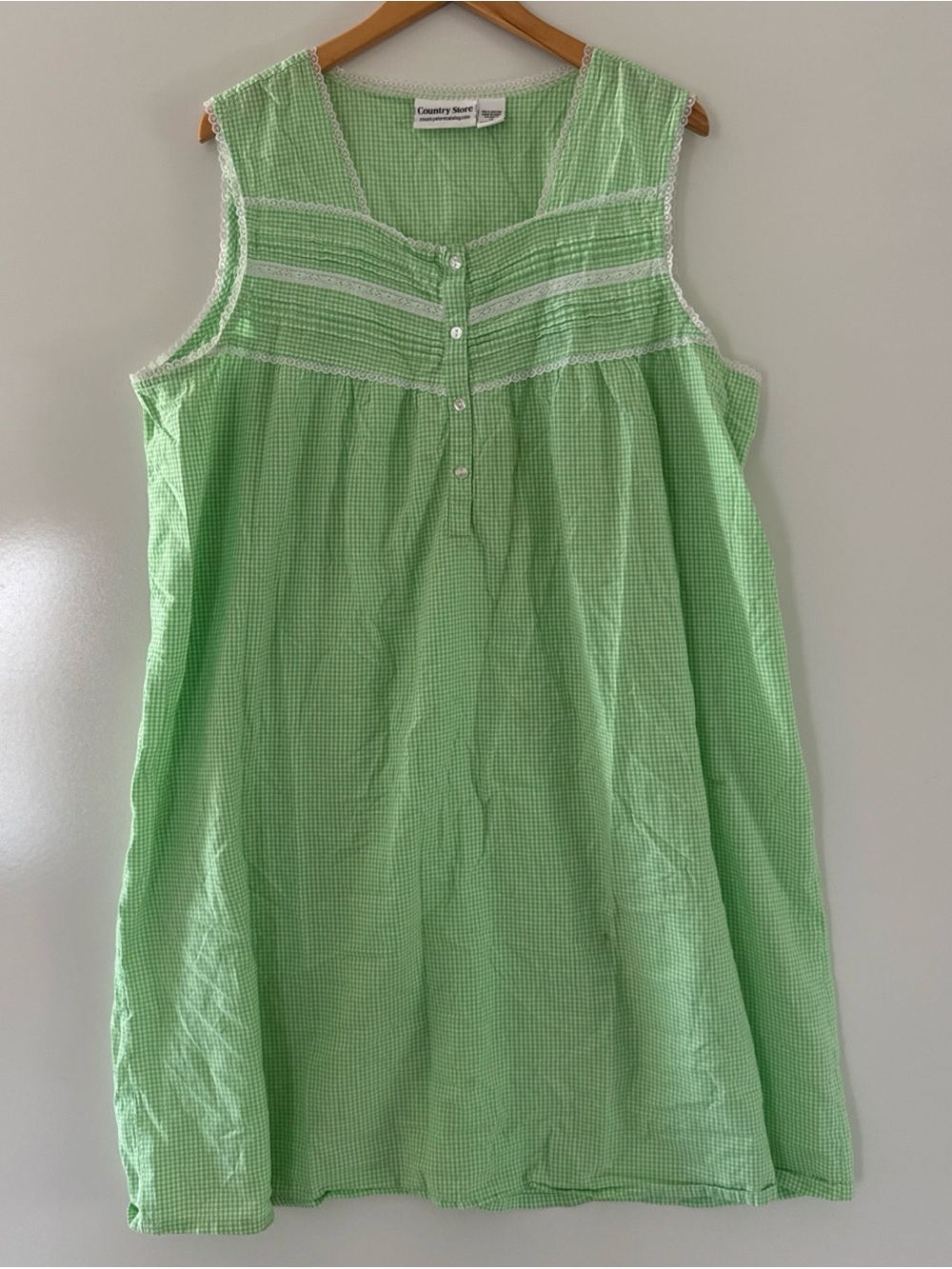 Vermont Country Store Nightgown Dress 1X Green Gingham Peasant Prairie cotton